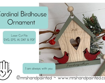 Archivo de corte digital - Adorno cortado con láser - Cardinal Birdhouse