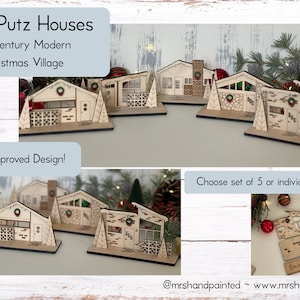 Mid Century Modern Retro Christmas Putz House Village - Laser Cut Wood