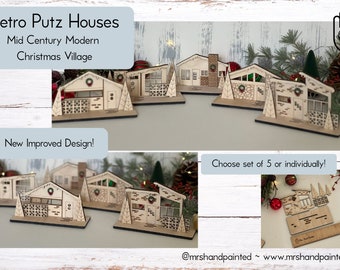 Mid Century Modern Retro Christmas Putz House Village - Laser Cut Wood