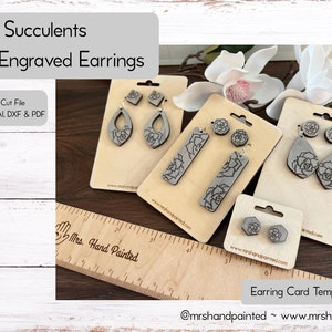 Digital Laser Cut File - Hand Drawn Succulents Engraved Earrings - Digital Download