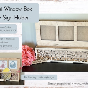 Laser Cut File - Floral Window Box Interchangeable Sign Holder - Digital Download SVG, DXF, AI files