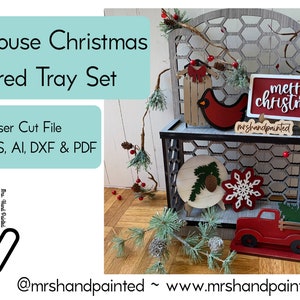 Laser Cut File - Farmhouse Christmas Tiered Tray Set - Digital Download