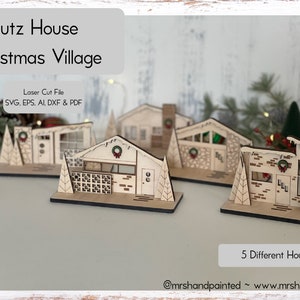 Laser Cut File - Retro Putz Houses Christmas Village - Digital Download - Mid Century Modern Style Decor