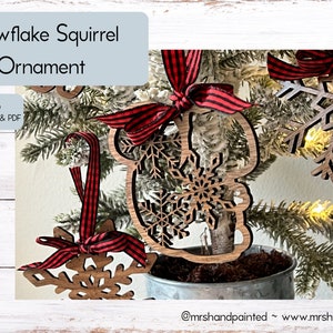 Digital Cut File - Laser Cut Ornament - Snowflake Woodland Squirrel Ornament