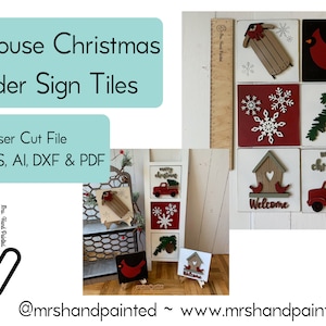 Laser Cut File - Farmhouse Christmas Ladder Tiles - Interchangeable Signs - Digital Download