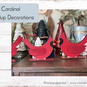 Cardinal Stand up Decorations - Set of 2- Laser Cut Wood Painted