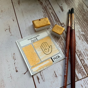 Handmade Watercolor Paints - GOLD - Half Pans & Full Pans - Artisan Watercolor, Gold Mica Shimmer