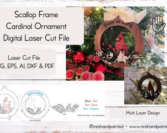 Digital Cut File - Scallop Frame Cardinal Ornament