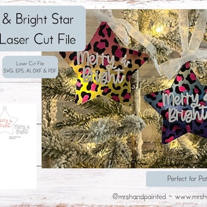 Digitale Laserschnittdatei - Merry & Bright Star Ornament
