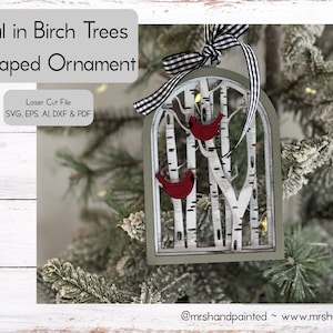Digital Cut File - Laser Cut Ornament - Cardinal Birch Trees Arch
