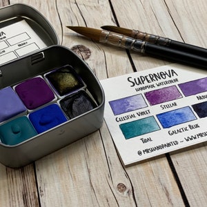 Handmade Watercolor Paints - SUPERNOVA - Artisan Paint Palette, Set of 6 Half Pans Galaxy and Celestial Watercolor