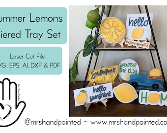 Laser Cut Datei - Summer Lemon Tiered Tray Pieces - Digital Download SVG, DXF, AI Dateien
