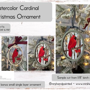 Digital Cut File - Laser Cut Ornament - Watercolor Cardinal