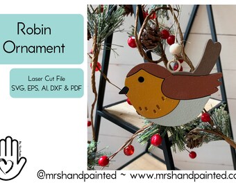Robin Red Breast 5cm Digital Art Drawing Wood Christmas Decoration Tree Yule 
