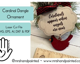 Digital Cut File - Laser Cut - Cardinal Dangle Christmas Ornament