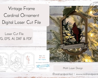 Digital Cut File - Vintage Frame Cardinal Ornament