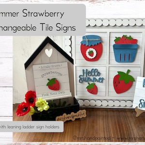 Summer Strawberry Interchangeable Signs - Laser Cut Wood Painted