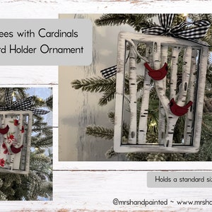 Laser Cut Wood Cardinal in Birch Trees Gift Card Holder Ornament