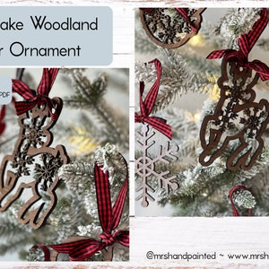 Digital Cut File - Laser Cut Ornament - Snowflake Woodland Deer Ornament
