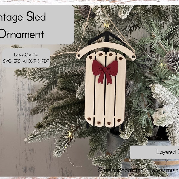 Digital Cut File - Laser Cut Vintage Sled Ornament