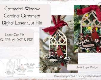 Digital Cut File -Cathedral Window Cardinal Ornament