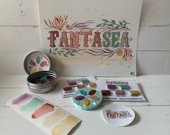 Handmade Watercolor Paints - FANTASEA - Artisan Paint Palette, Set of 5 Watercolors, 4 Matte, 1 Shimmer Color
