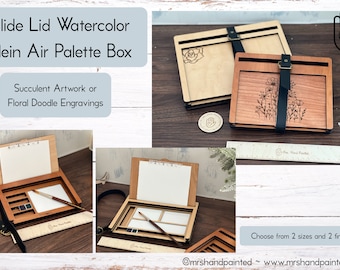 Slide Lid Watercolor Plein Air Palette Box - Laser Engraved Wood