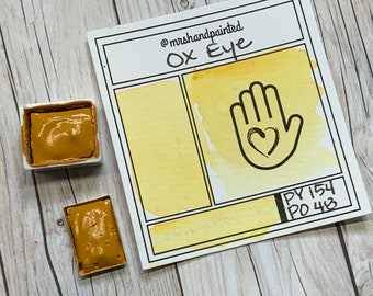 Handmade Watercolor Paints - OX EYE - Artisan Paint Palette, Half Pans Matte Watercolor, Yellow