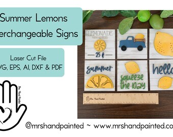 Laser Cut File - Summer Lemon Interchangeable Signs - Digital Download