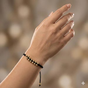 14Kソリッドゴールドビーズマクラメブレスレット調節可能ブラックコードミニマリストデイリージュエリーギフト