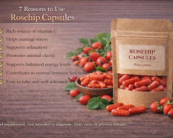 Rosehip Extract 500mg | Rosa Canina Herbal Capsules | Botanical Supplement | 60 Capsules
