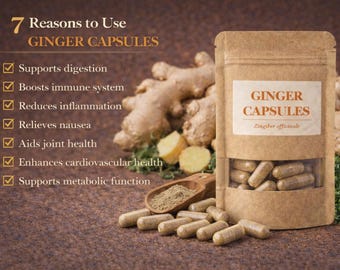 Ginger Herbal Capsules 60 Count | Zingiber Officinale Botanical Capsules | Traditional Herbal Preparation