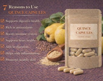 Cápsulas herbales de membrillo (60 unidades) / Cápsulas botánicas de Cydonia oblonga / Preparación herbal tradicional