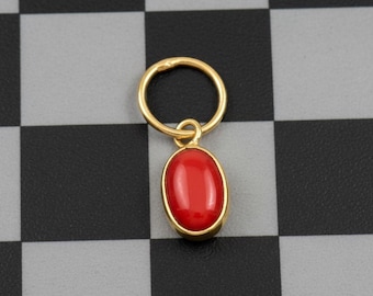 14K guldkorallberlock, 7 x 5 mm handgjort 14k guldkorallberlock-hänge - April Birthstone-berlocksmycken, minimalistisk armbandberlock, present till henne