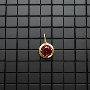 Ruby Charm Round Pendant, July Birthstone, 14k Gold Plated, 925 Sterling Silver