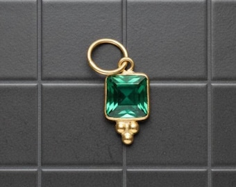 14k Gold Emerald Charm Pendant: Handmade Dainty Square Gem(6mm)