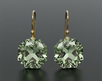 Boucles d'oreilles pendantes en or 14 carats avec améthyste verte : bijoux en prasiolite taille octogonale
