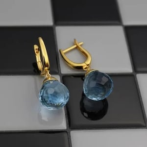 Aquamarine Drop Earrings in Silver, Aquamarine Dangle Earrings, Genuine Aquamarine Gemstone Jewelry, Teardrop Shape Aqua Stone