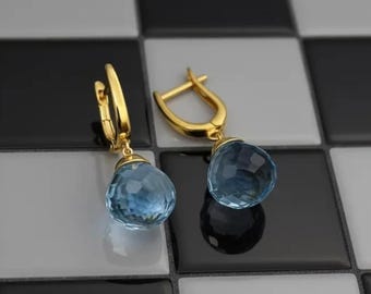 Boucles d'oreilles pendantes aigue-marine en argent, boucles d'oreilles pendantes aigue-marine, bijoux en pierres précieuses aigue-marine véritable, pierre aquatique en forme de larme