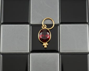 14k Gold Red Garnet Charm - Natural Garnet Oval Pendant January Birthstone 7x5 mm Handmade bracelet Charm minimalist gold jewelry, gift Her