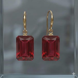 14K Gold Ruby Drop Earrings, Rectangle Drop Earrings: July Birthstone Bridal Jewelry