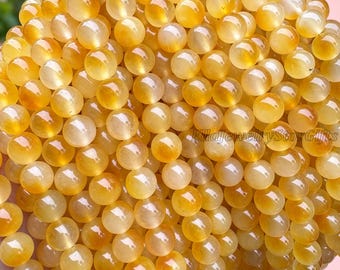 Hilo de cuentas redondas de calcedonia lisa de color amarillo hielo, flor flotante de calcedonia, piedra semipreciosa, bricolaje.