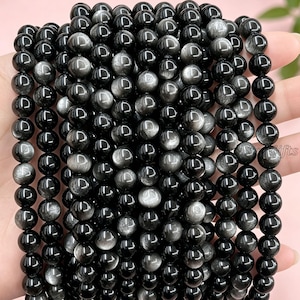 Natural 7A Silver Obsidian Beads Strand Supply,Smooth Round Obsidian Gemstone,DIY Jewelry,Wholesale