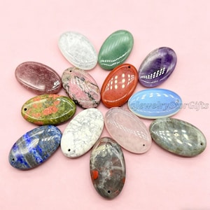 1 pieza de gema con forma de huevo de 50x30x6 mm, cuentas sueltas con agujeros perforados en la parte superior, piedras semipreciosas naturales, para bricolaje.