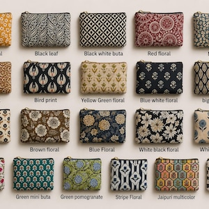 Quiltad bomullspåse med dragkedja, blommig korthållare, sminkväska, miniplånbok (13 x 11 cm)