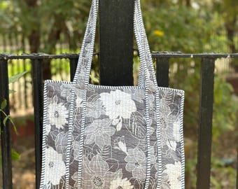 Floral Block print Tote bag Cotton Quilted boho hippie cotton Handbags