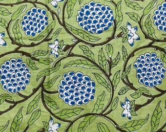 Hand Block Print Cotton Fabric – Floral Green Indian Dressmaking By Yard