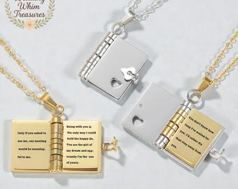 Collier médaillon livre personnalisé - Collier livre personnalisé - Collier nom et message - Cadeau sentimental pour elle - Cadeaux de demoiselle d'honneur.