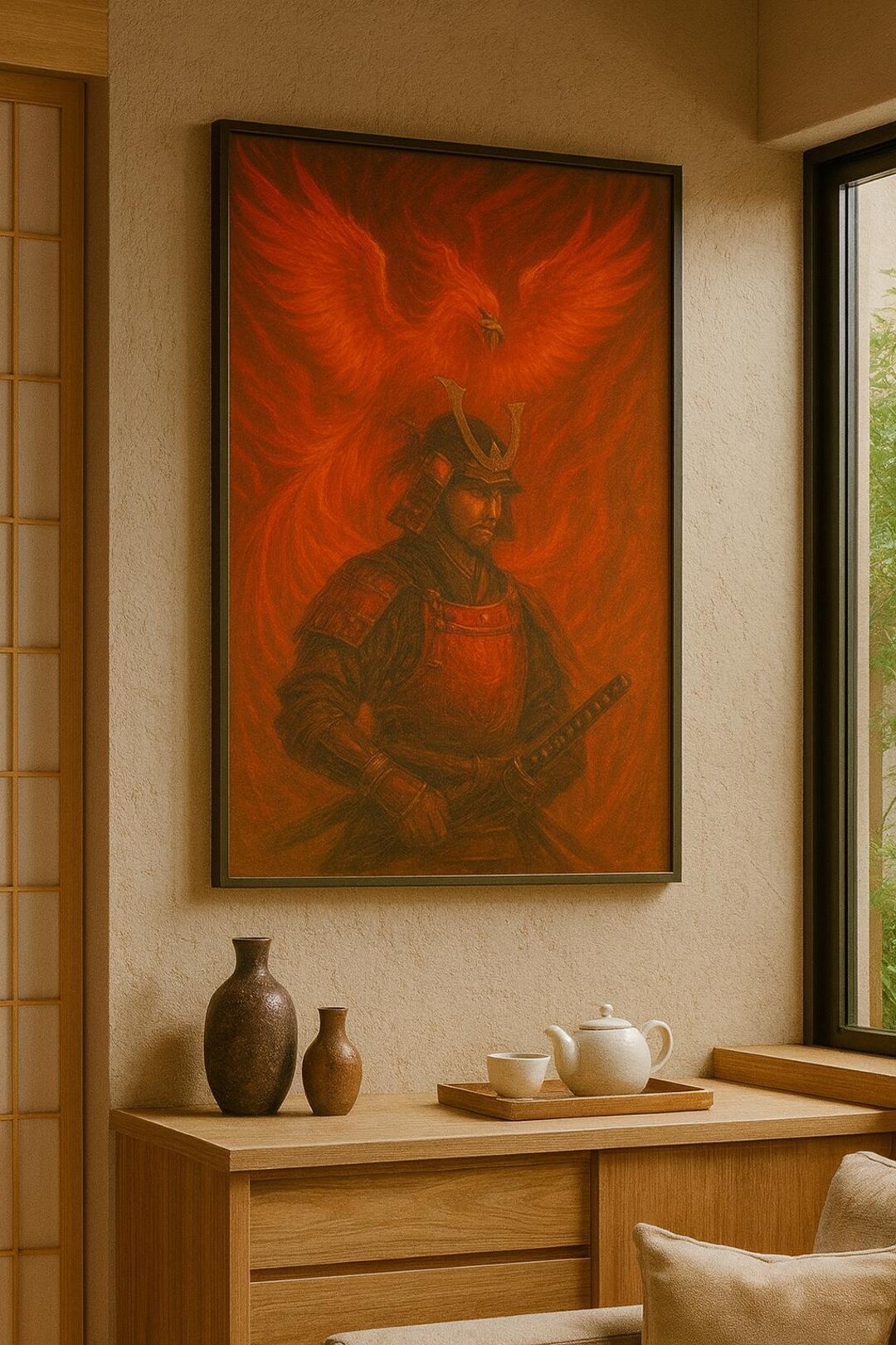 Fire Samurai With Phoenix Wings | Japanese Warrior Art Print | Red ...