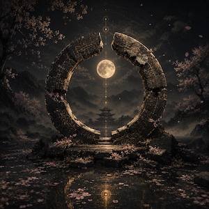 Vestiges du cycle sacré – Mémoire Wabi-Sabi | Art mural de géométrie sacrée japonaise
